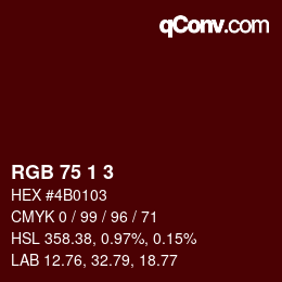 カラーコード: RGB 75 1 3 | qconv.com