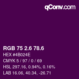 カラーコード: RGB 75 2.6 78.6 | qconv.com