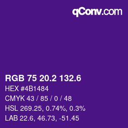 カラーコード: RGB 75 20.2 132.6 | qconv.com