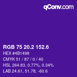カラーコード: RGB 75 20.2 152.6 | qconv.com