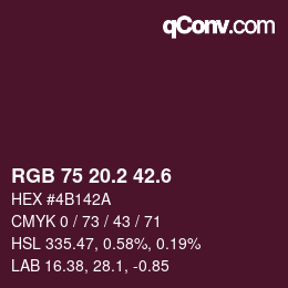 カラーコード: RGB 75 20.2 42.6 | qconv.com
