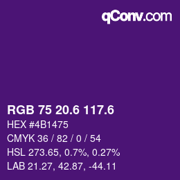 カラーコード: RGB 75 20.6 117.6 | qconv.com