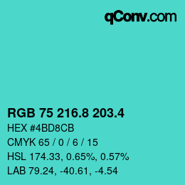 カラーコード: RGB 75 216.8 203.4 | qconv.com