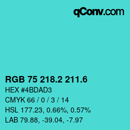 カラーコード: RGB 75 218.2 211.6 | qconv.com