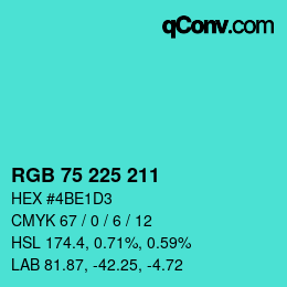 Color code: RGB 75 225 211 | qconv.com