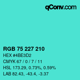 颜色代码: RGB 75 227 210 | qconv.com
