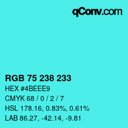 颜色代码: RGB 75 238 233 | qconv.com