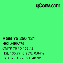 カラーコード: RGB 75 250 121 | qconv.com