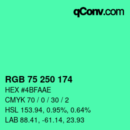 Color code: RGB 75 250 174 | qconv.com