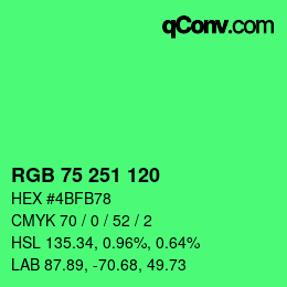 カラーコード: RGB 75 251 120 | qconv.com