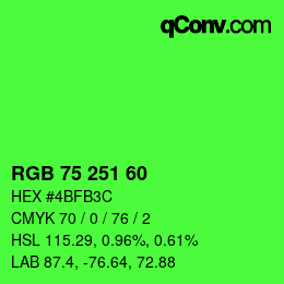 カラーコード: RGB 75 251 60 | qconv.com