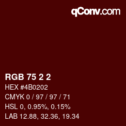 Farbcode: RGB 75 2 2 | qconv.com