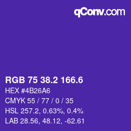 カラーコード: RGB 75 38.2 166.6 | qconv.com