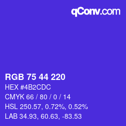 Color code: RGB 75 44 220 | qconv.com