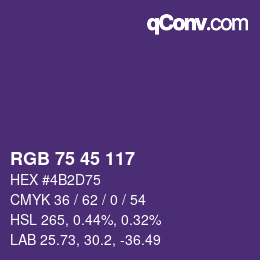 Color code: RGB 75 45 117 | qconv.com