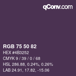 Color code: RGB 75 50 82 | qconv.com