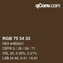 颜色代码: RGB 75 54 33 | qconv.com