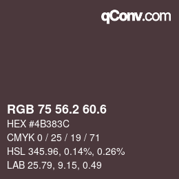 カラーコード: RGB 75 56.2 60.6 | qconv.com