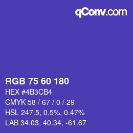 颜色代码: RGB 75 60 180 | qconv.com