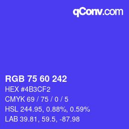 颜色代码: RGB 75 60 242 | qconv.com