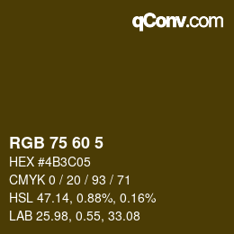 カラーコード: RGB 75 60 5 | qconv.com