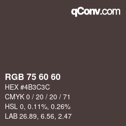 颜色代码: RGB 75 60 60 | qconv.com