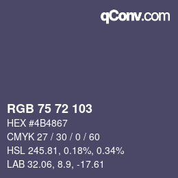 Color code: RGB 75 72 103 | qconv.com