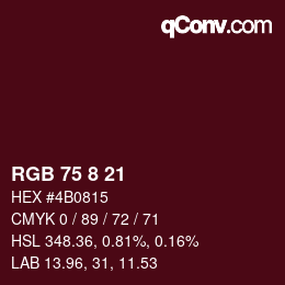 カラーコード: RGB 75 8 21 | qconv.com