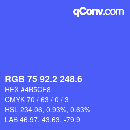 カラーコード: RGB 75 92.2 248.6 | qconv.com