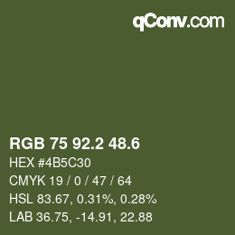 カラーコード: RGB 75 92.2 48.6 | qconv.com