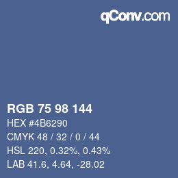 Color code: RGB 75 98 144 | qconv.com