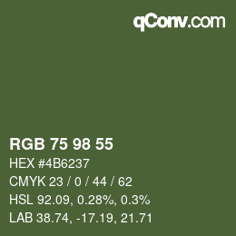 Color code: RGB 75 98 55 | qconv.com