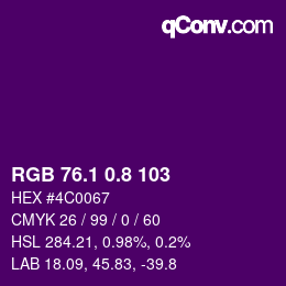 カラーコード: RGB 76.1 0.8 103 | qconv.com
