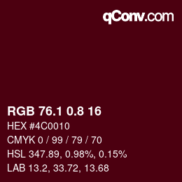 カラーコード: RGB 76.1 0.8 16 | qconv.com