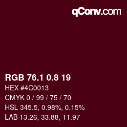 カラーコード: RGB 76.1 0.8 19 | qconv.com