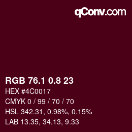 カラーコード: RGB 76.1 0.8 23 | qconv.com