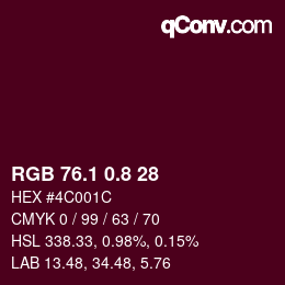 カラーコード: RGB 76.1 0.8 28 | qconv.com