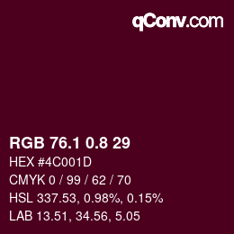カラーコード: RGB 76.1 0.8 29 | qconv.com