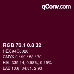 カラーコード: RGB 76.1 0.8 32 | qconv.com