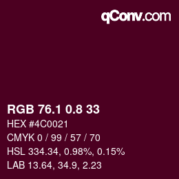 カラーコード: RGB 76.1 0.8 33 | qconv.com