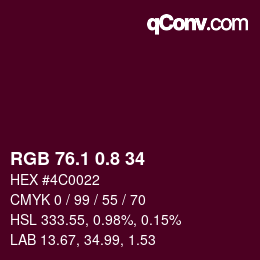 カラーコード: RGB 76.1 0.8 34 | qconv.com