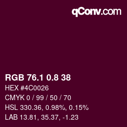カラーコード: RGB 76.1 0.8 38 | qconv.com