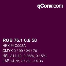 カラーコード: RGB 76.1 0.8 58 | qconv.com