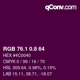 カラーコード: RGB 76.1 0.8 64 | qconv.com