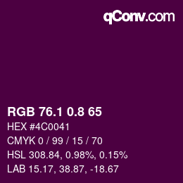 カラーコード: RGB 76.1 0.8 65 | qconv.com