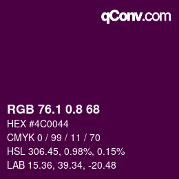 カラーコード: RGB 76.1 0.8 68 | qconv.com