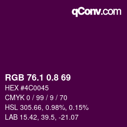 カラーコード: RGB 76.1 0.8 69 | qconv.com