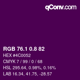 カラーコード: RGB 76.1 0.8 82 | qconv.com