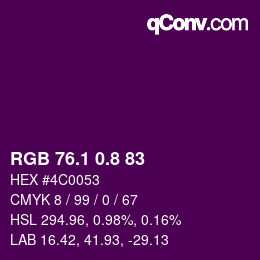 カラーコード: RGB 76.1 0.8 83 | qconv.com