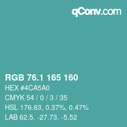 Color code: RGB 76.1 165 160 | qconv.com